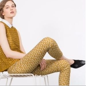ZARA mustard color feather design pants. Size small. Excellent condition.
